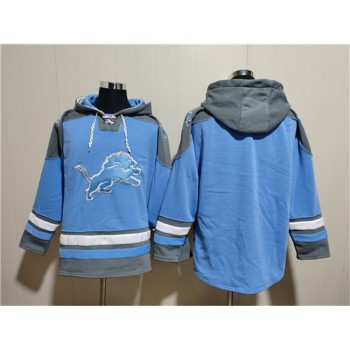 Men's Detroit Lions Blank Blue Ageless Must-Have Lace-Up Pullover Hoodie Men's Detroit Lions Blank Blue Ageless Must-Have Lace-Up Pullover Hoodie