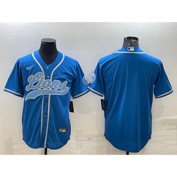 Men's Detroit Lions Blank Blue With Patch Cool Base Stitched Baseball Jersey Men's Detroit Lions Blank Blue With Patch Cool Base Stitched Baseball Jersey
