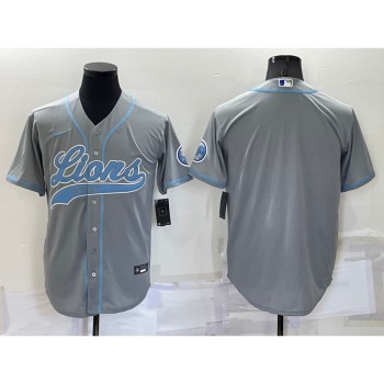 Men's Detroit Lions Blank Gray Cool Base Stitched Baseball Jersey Men's Detroit Lions Blank Gray Cool Base Stitched Baseball Jersey