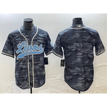 Men's Detroit Lions Blank Grey Camo Cool Base Stitched Baseball Jersey Men's Detroit Lions Blank Grey Camo Cool Base Stitched Baseball Jersey