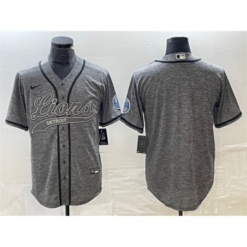 Men's Detroit Lions Blank Grey Cool Base Stitched Baseball Jersey Men's Detroit Lions Blank Grey Cool Base Stitched Baseball Jersey