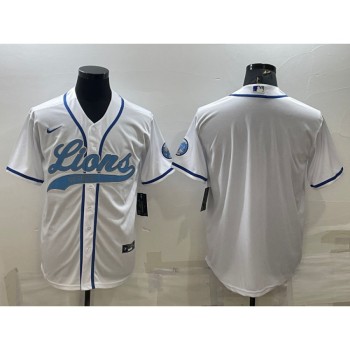Men's Detroit Lions Blank White With Patch Cool Base Stitched Baseball Jersey Men's Detroit Lions Blank White With Patch Cool Base Stitched Baseball Jersey