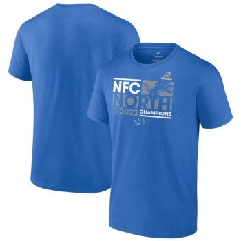 Men's Detroit Lions Blue 2023 NFC North Division Champions Conquer T-Shirt Men's Detroit Lions Blue 2023 NFC North Division Champions Conquer T-Shirt