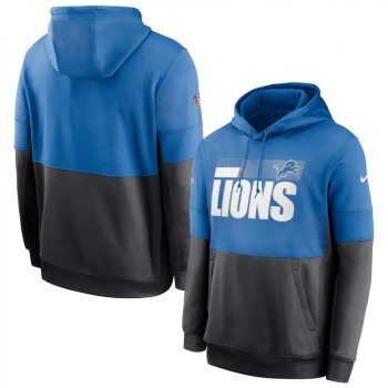 Men's Detroit Lions Blue/Charcoal Sideline Impact Lockup Performance Pullover Hoodie Men's Detroit Lions Blue/Charcoal Sideline Impact Lockup Performance Pullover Hoodie