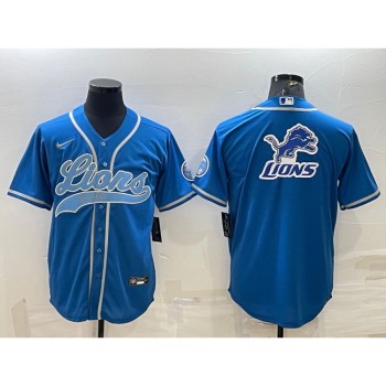 Men's Detroit Lions Blue Team Big Logo With Patch Cool Base Stitched Baseball Jersey Men's Detroit Lions Blue Team Big Logo With Patch Cool Base Stitched Baseball Jersey