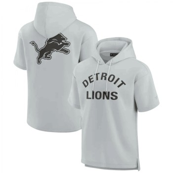 Men's Detroit Lions Gray Super Soft Fleece Short Sleeve Hoodie Men's Detroit Lions Gray Super Soft Fleece Short Sleeve Hoodie