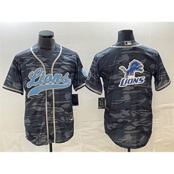 Men's Detroit Lions Grey Camo Team Big Logo Cool Base Stitched Baseball Jersey Men's Detroit Lions Grey Camo Team Big Logo Cool Base Stitched Baseball Jersey