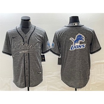 Men's Detroit Lions Grey Team Big Logo Cool Base Stitched Baseball Jersey Men's Detroit Lions Grey Team Big Logo Cool Base Stitched Baseball Jersey