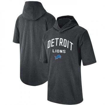 Men's Detroit Lions Heathered Charcoal Sideline Training Hoodie Performance T-Shirt Men's Detroit Lions Heathered Charcoal Sideline Training Hoodie Performance T-Shirt