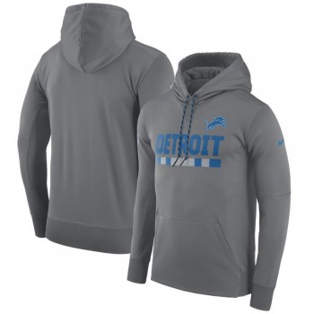 Men's Detroit Lions Heathered Gray Sideline Team Name Performance Pullover Hoodie Men's Detroit Lions Heathered Gray Sideline Team Name Performance Pullover Hoodie