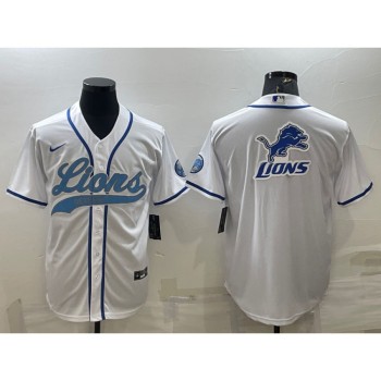 Men's Detroit Lions White Team Big Logo With Patch Cool Base Stitched Baseball Jersey Men's Detroit Lions White Team Big Logo With Patch Cool Base Stitched Baseball Jersey