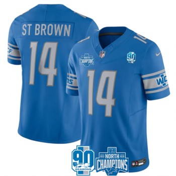 Men's Detroit Lions #14 Amon-Ra St. Brown Blue 2023 F.U.S.E. NFC North Division Champions Vapor Untouchable Limited Stitched Jersey Men's Detroit Lions #14 Amon-Ra St. Brown Blue 2023 F.U.S.E. NFC North Division Champions Vapor Untouchable Limited Stitched Jersey