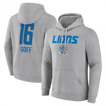 Men's Detroit Lions #16 Jared Goff Heather Gray Team Wordmark Player Name & Number Pullover Hoodie Men's Detroit Lions #16 Jared Goff Heather Gray Team Wordmark Player Name & Number Pullover Hoodie
