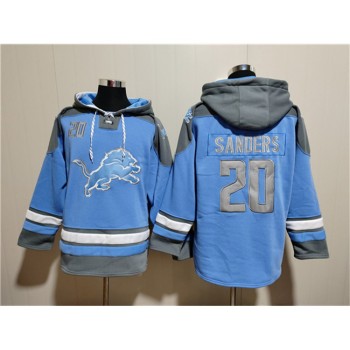 Men's Detroit Lions #20 Barry Sanders Blue Ageless Must-Have Lace-Up Pullover Hoodie Men's Detroit Lions #20 Barry Sanders Blue Ageless Must-Have Lace-Up Pullover Hoodie