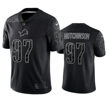 Men's Detroit Lions #97 Aidan Hutchinson Black Reflective Stitched Jersey Men's Detroit Lions #97 Aidan Hutchinson Black Reflective Stitched Jersey