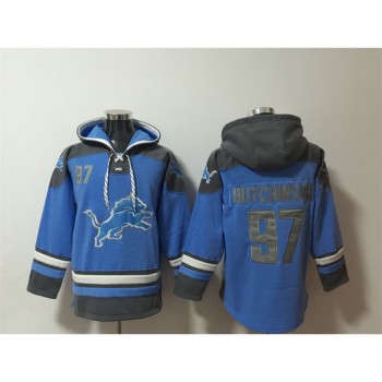Men's Detroit Lions #97 Aidan Hutchinson Blue Ageless Must-Have Lace-Up Pullover Hoodie Men's Detroit Lions #97 Aidan Hutchinson Blue Ageless Must-Have Lace-Up Pullover Hoodie