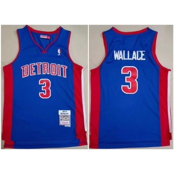 Men's Detroit Pistons #3 Ben Wallace 2003-04 Blue Throwback Stitched Jersey