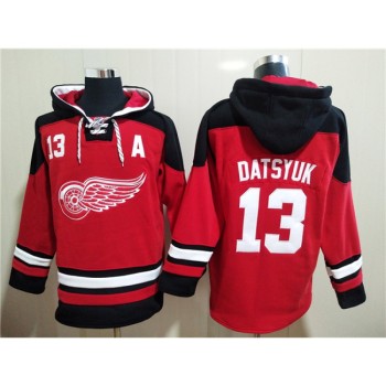 Men's Detroit Red Wings #13 Pavel Datsyuk Red Ageless Must-Have Lace-Up Pullover Hoodie Men's Detroit Red Wings #13 Pavel Datsyuk Red Ageless Must-Have Lace-Up Pullover Hoodie