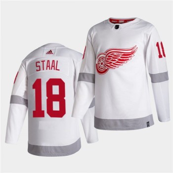 Men's Detroit Red Wings #18 Marc Staal White 2020-21 Reverse Retro Stitched Jersey Men's Detroit Red Wings #18 Marc Staal White 2020-21 Reverse Retro Stitched Jersey