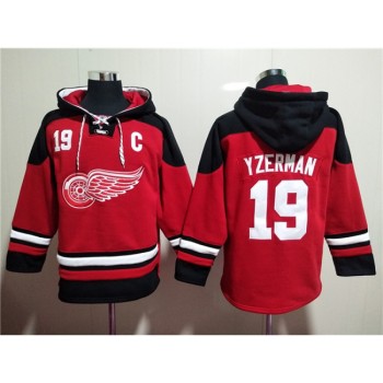 Men's Detroit Red Wings #19 Steve Yzerman Red Lace-Up Pullover Hoodie Men's Detroit Red Wings #19 Steve Yzerman Red Lace-Up Pullover Hoodie