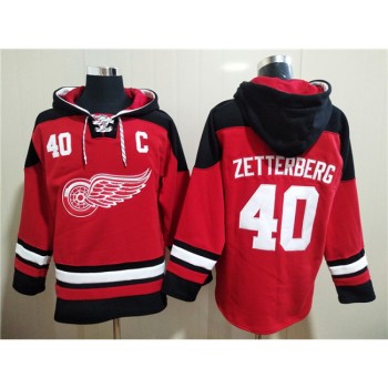 Men's Detroit Red Wings #40 Henrik Zetterberg Red Ageless Must-Have Lace-Up Pullover Hoodie Men's Detroit Red Wings #40 Henrik Zetterberg Red Ageless Must-Have Lace-Up Pullover Hoodie