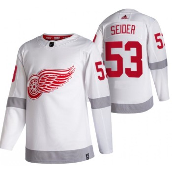 Men's Detroit Red Wings #53 Moritz Seider White 2020-21 Reverse Retro Stitched Jersey Men's Detroit Red Wings #53 Moritz Seider White 2020-21 Reverse Retro Stitched Jersey