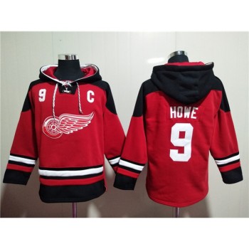 Men's Detroit Red Wings #9 Gordie Howe Red Lace-Up Pullover Hoodie Men's Detroit Red Wings #9 Gordie Howe Red Lace-Up Pullover Hoodie