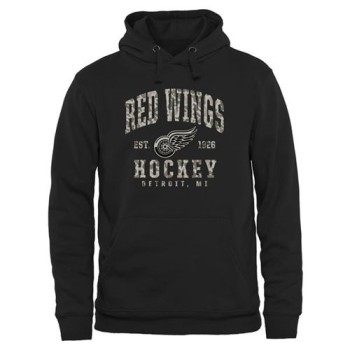 Men's Detroit Red Wings Black Camo Stack Pullover Hoodie Men's Detroit Red Wings Black Camo Stack Pullover Hoodie