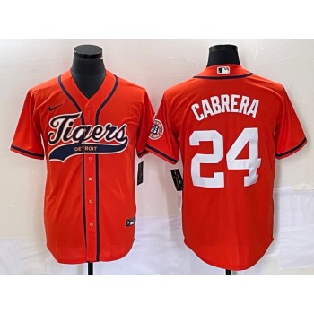 Men's Detroit Tigers #24 Miguel Cabrera Orange Cool Base Stitched Baseball Jersey Men's Detroit Tigers #24 Miguel Cabrera Orange Cool Base Stitched Baseball Jersey