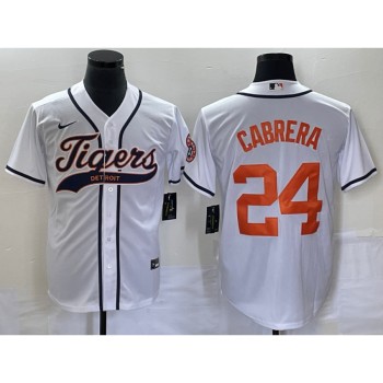 Men's Detroit Tigers #24 Miguel Cabrera White Cool Base Stitched Baseball Jersey Men's Detroit Tigers #24 Miguel Cabrera White Cool Base Stitched Baseball Jersey