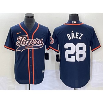 Men's Detroit Tigers #28 Javier Baez Navy Cool Base Stitched Baseball Jersey Men's Detroit Tigers #28 Javier Baez Navy Cool Base Stitched Baseball Jersey