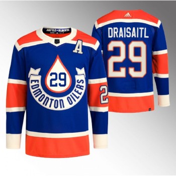 Men's Edmonton Oilers #29 Leon Draisaitl 2023 Royal Heritage Classic Primegreen Stitched Jersey