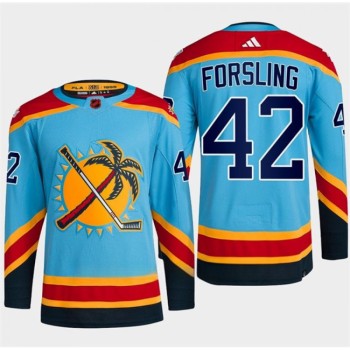 Men's Florida Panthers #42 Gustav Forsling Blue 2022-23 Reverse Retro Stitched Jersey Men's Florida Panthers #42 Gustav Forsling Blue 2022-23 Reverse Retro Stitched Jersey