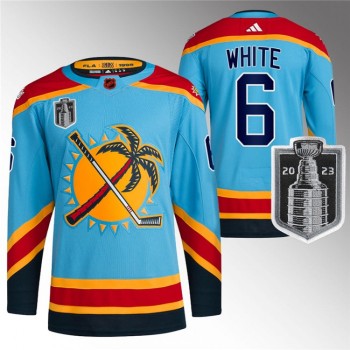 Men's Florida Panthers #6 Colin White Blue 2023 Stanley Cup Final Reverse Retro Stitched Jersey Men's Florida Panthers #6 Colin White Blue 2023 Stanley Cup Final Reverse Retro Stitched Jersey