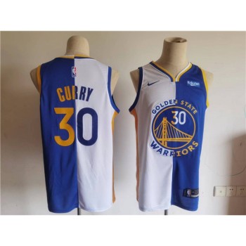 Men's Golden State Warriors #30 Stephen Curry Blue/White Split Stitched Basletball Jersey