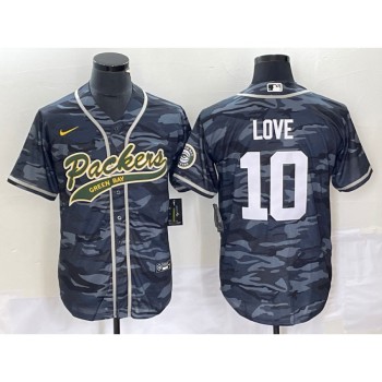 Men's Green Bay Packers #10 Jordan Love Grey Camo Cool Base Stitched Baseball Jersey Men's Green Bay Packers #10 Jordan Love Grey Camo Cool Base Stitched Baseball Jersey