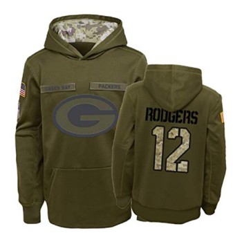 Men's Green Bay Packers #12 Aaron Rodgers 2019 Olive Salute To Service Sideline Therma Performance Pullover Hoodie Men's Green Bay Packers #12 Aaron Rodgers 2019 Olive Salute To Service Sideline Therma Performance Pullover Hoodie