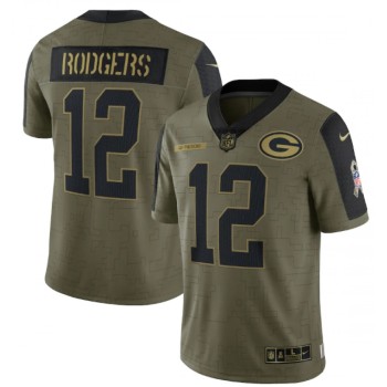 Men's Green Bay Packers #12 Aaron Rodgers 2021 Olive Salute To Service Limited Stitched Jersey Men's Green Bay Packers #12 Aaron Rodgers 2021 Olive Salute To Service Limited Stitched Jersey