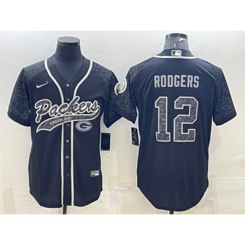 Men's Green Bay Packers #12 Aaron Rodgers Black Reflective With Patch Cool Base Stitched Baseball Jersey Men's Green Bay Packers #12 Aaron Rodgers Black Reflective With Patch Cool Base Stitched Baseball Jersey