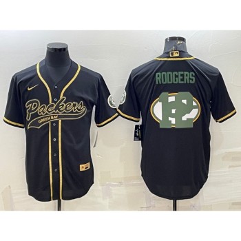 Men's Green Bay Packers #12 Aaron Rodgers Black Team Big Logo With Patch Cool Base Stitched Baseball Jersey Men's Green Bay Packers #12 Aaron Rodgers Black Team Big Logo With Patch Cool Base Stitched Baseball Jersey