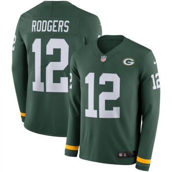 Men's Green Bay Packers #12 Aaron Rodgers Green Therma Long Sleeve Stitched NFL Jersey Men's Green Bay Packers #12 Aaron Rodgers Green Therma Long Sleeve Stitched NFL Jersey