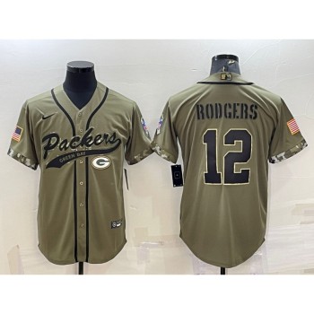 Men's Green Bay Packers #12 Aaron Rodgers Olive 2022 Salute to Service Cool Base Stitched Baseball Jersey Men's Green Bay Packers #12 Aaron Rodgers Olive 2022 Salute to Service Cool Base Stitched Baseball Jersey