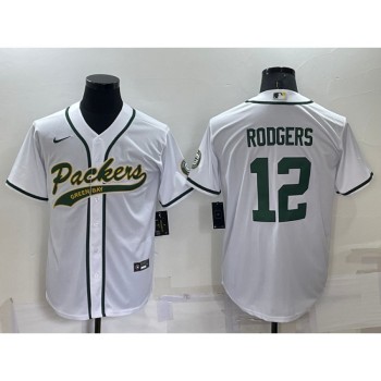Men's Green Bay Packers #12 Aaron Rodgers White Cool Base Stitched Baseball Jersey Men's Green Bay Packers #12 Aaron Rodgers White Cool Base Stitched Baseball Jersey