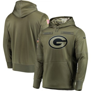 Men's Green Bay Packers 2018 Olive Salute to Service Sideline Therma Performance Pullover Stitched NFL Hoodie Men's Green Bay Packers 2018 Olive Salute to Service Sideline Therma Performance Pullover Stitched NFL Hoodie