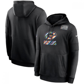 Men's Green Bay Packers 2020 Black Crucial Catch Sideline Performance Pullover Hoodie Men's Green Bay Packers 2020 Black Crucial Catch Sideline Performance Pullover Hoodie