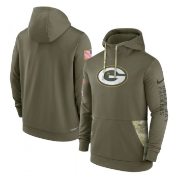 Men's Green Bay Packers 2022 Olive Salute to Service Therma Performance Pullover Hoodie Men's Green Bay Packers 2022 Olive Salute to Service Therma Performance Pullover Hoodie