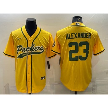 Men's Green Bay Packers #23 Jaire Alexander Gold With Patch Cool Base Stitched Baseball Jersey Men's Green Bay Packers #23 Jaire Alexander Gold With Patch Cool Base Stitched Baseball Jersey