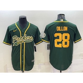 Men's Green Bay Packers #28 A.J. Dillon Green Gold With Patch Cool Base Stitched Baseball Jersey Men's Green Bay Packers #28 A.J. Dillon Green Gold With Patch Cool Base Stitched Baseball Jersey