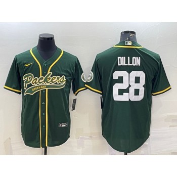Men's Green Bay Packers #28 A.J. Dillon Green With Patch Cool Base Stitched Baseball Jersey Men's Green Bay Packers #28 A.J. Dillon Green With Patch Cool Base Stitched Baseball Jersey