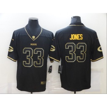 Men's Green Bay Packers #33 Aaron Jones 2020 Black Golden Limited Stitched Jersey Men's Green Bay Packers #33 Aaron Jones 2020 Black Golden Limited Stitched Jersey